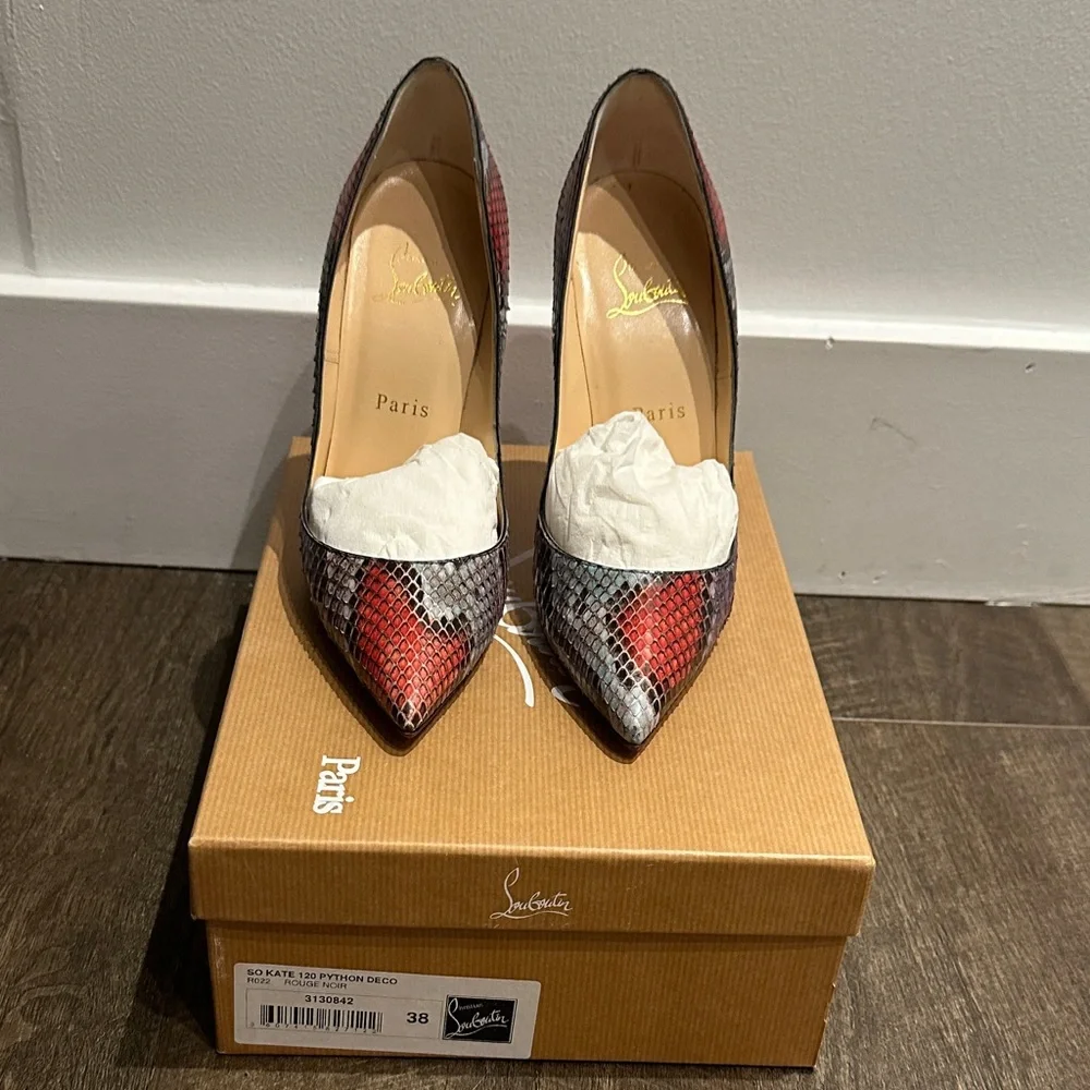 Christian Louboutin Red and Black Python Heels - Picture 1 of 9